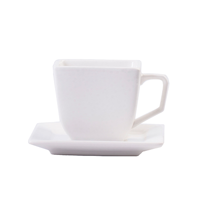 WHITE SQUARE TEACUP & SAUCER
